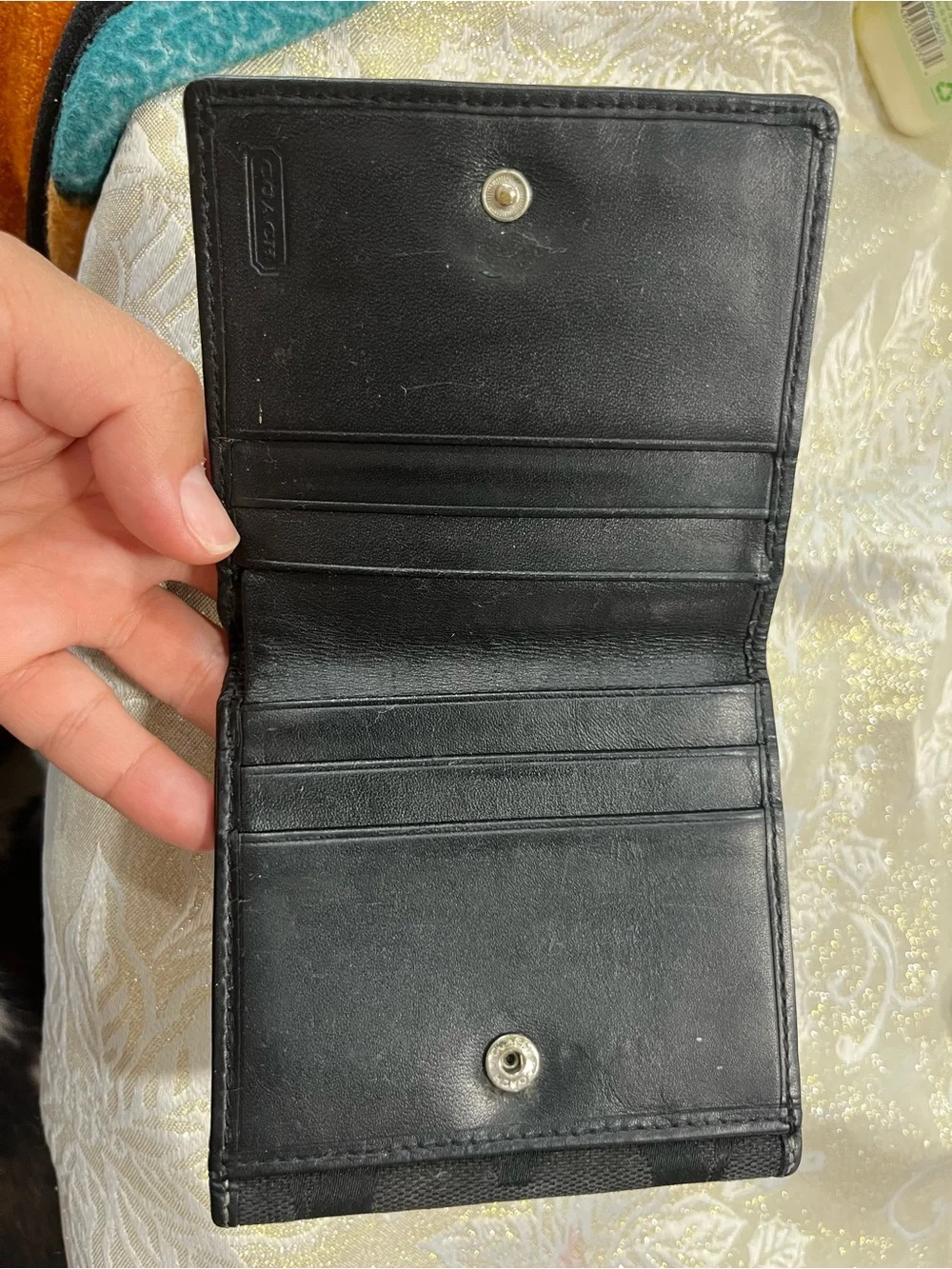 Vintage Y2K-era Coach Signature Jacquard & Leather French Bifold Wallet